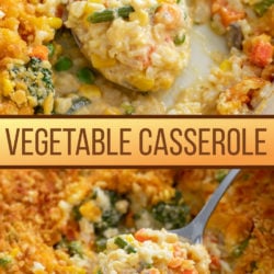 A collage of Vegetable Casserole in a baking dish.